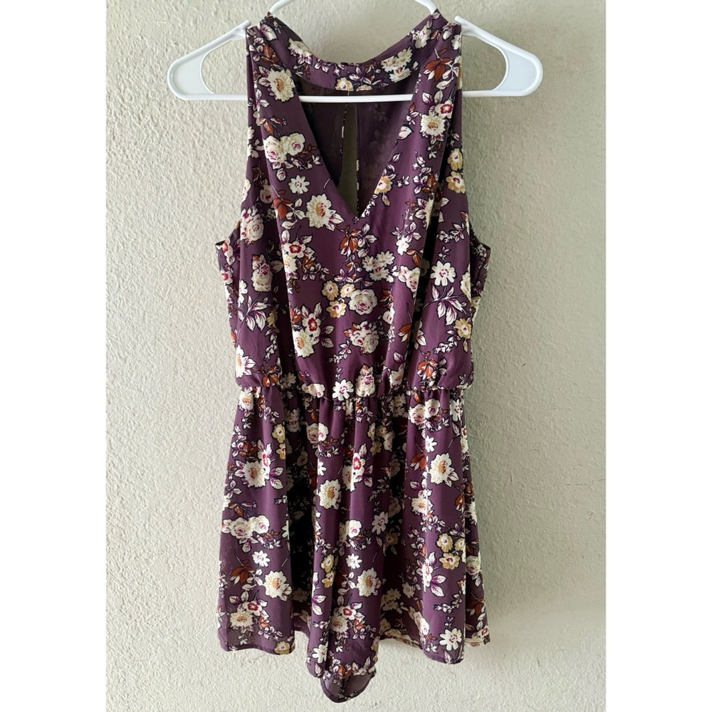 Lush Floral V-Neck Blouse - Plum